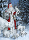 Red Arctic Santa with Polar Bears, Foxes, Owl