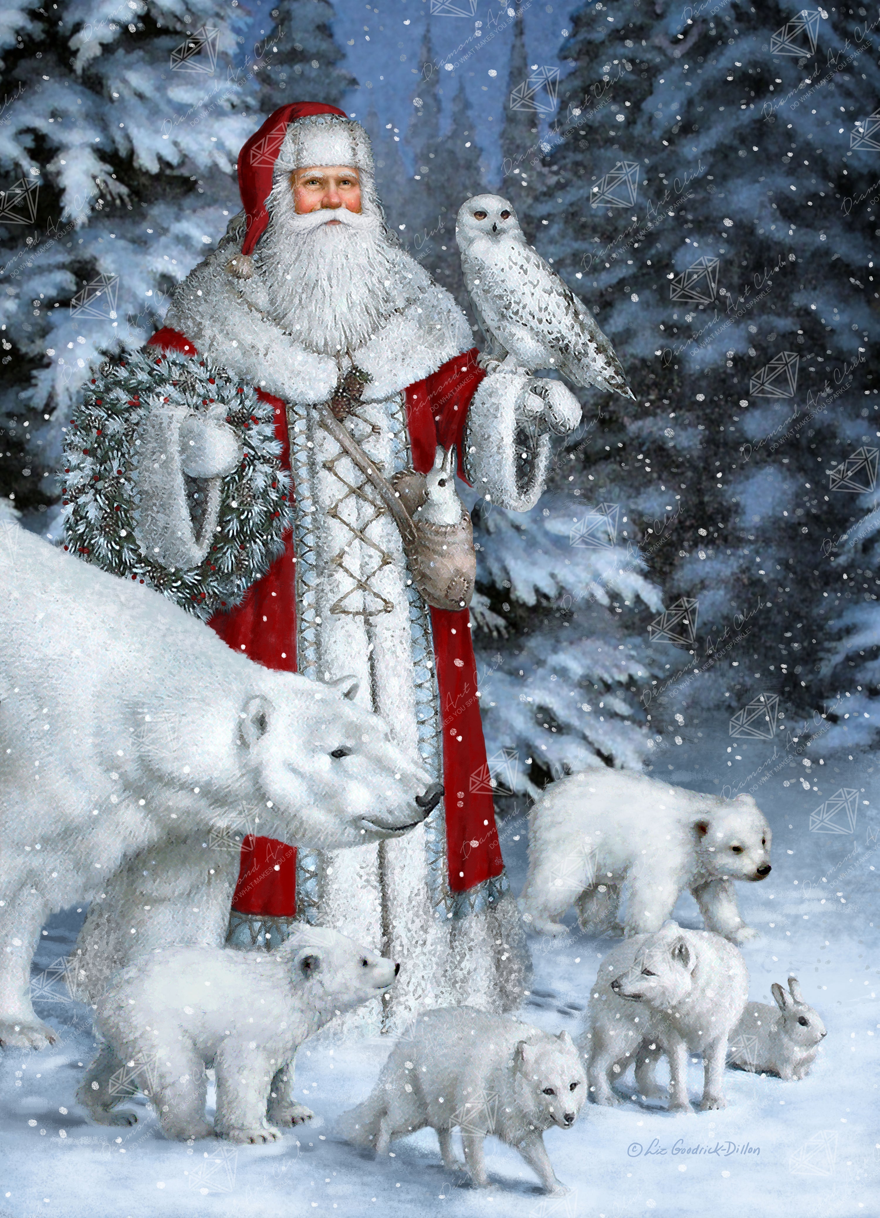 Red Arctic Santa with Polar Bears, Foxes, Owl