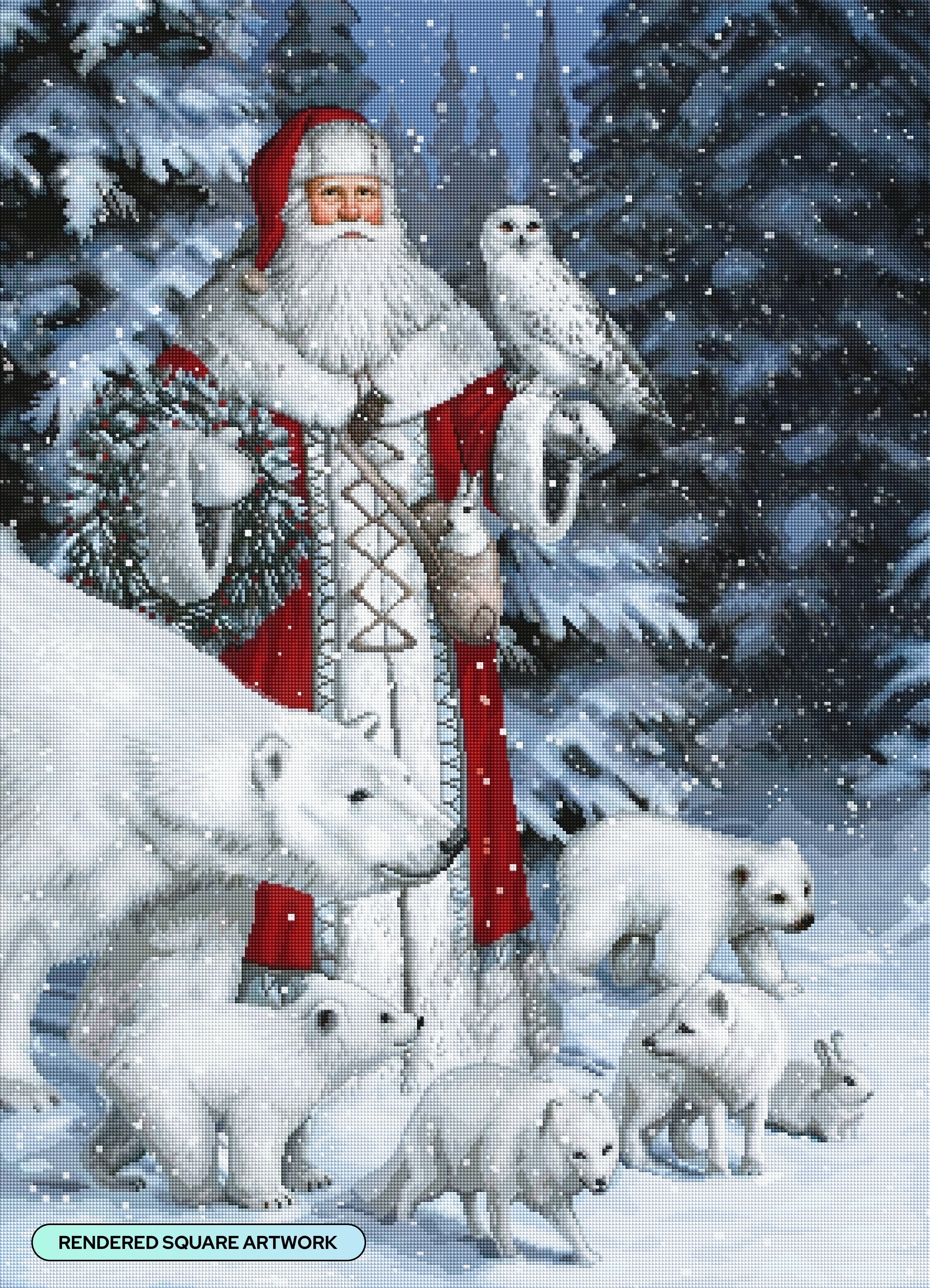 Red Arctic Santa with Polar Bears, Foxes, Owl